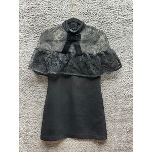 Self-Portrait Lace &‎ Bow Accent Mock Neck Mini Shift Dress Black Womens Size 6